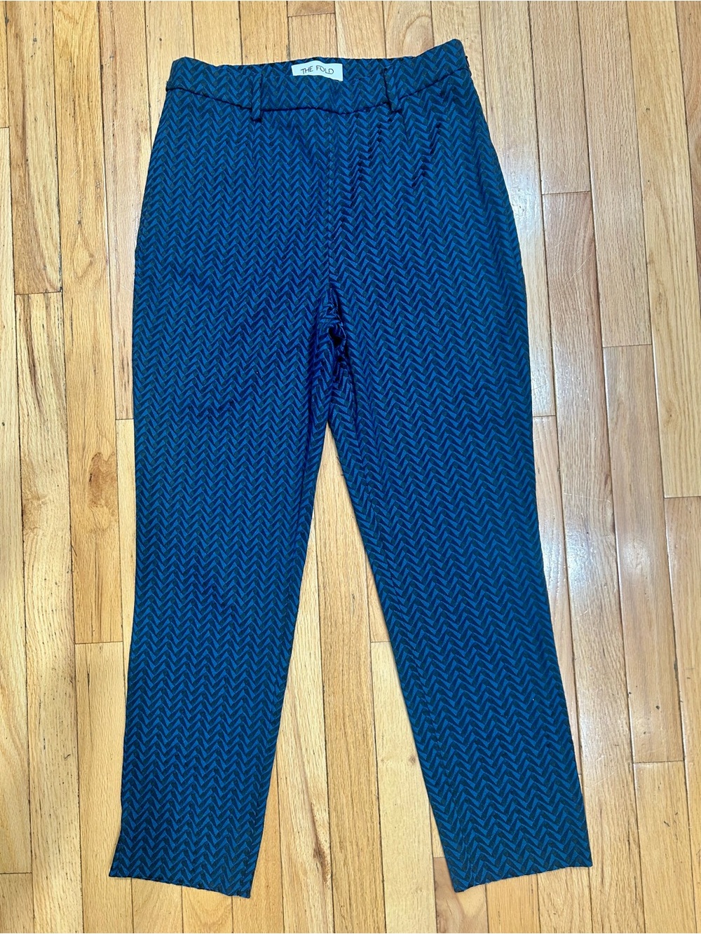 THE FOLD London Blue Chevron Jacquard Tailored Trousers Pants Sz US 6 UK 10